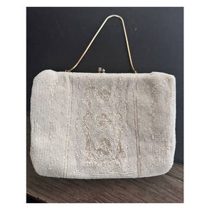 VINTAGE LA ROYALE IVORY BEADED HANDBAG